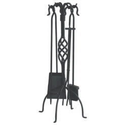 5-Piece Wrought Iron Fireset With Crook Handles In Black Finish