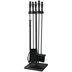 5-Piece Black Wrought Iron Fireset With Ball Handles
