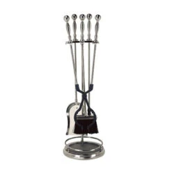 5 Piece Pewter Fireplace Tool Set