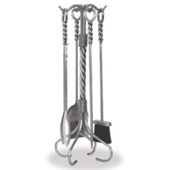5 Piece Stainless Steel Fireplace Tool Set With Twist Handles - F-7703