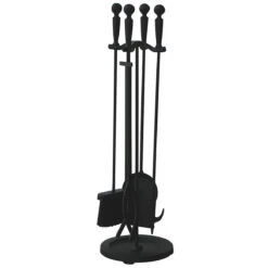 Wrought Iron Fire Tool Set With Ball Handles In Black - 5-Piece