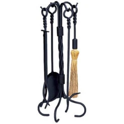 5 Piece Black Wrought Iron Fireplace Tool Set - F-1123