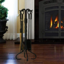 5 Piece Olde World Iron Ring And Swirl Fireplace Tools