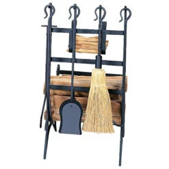 Log & Kindling Rack With Tools - Black
