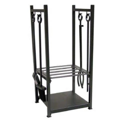 Wrought Iron Log Rack With Fireset In Black