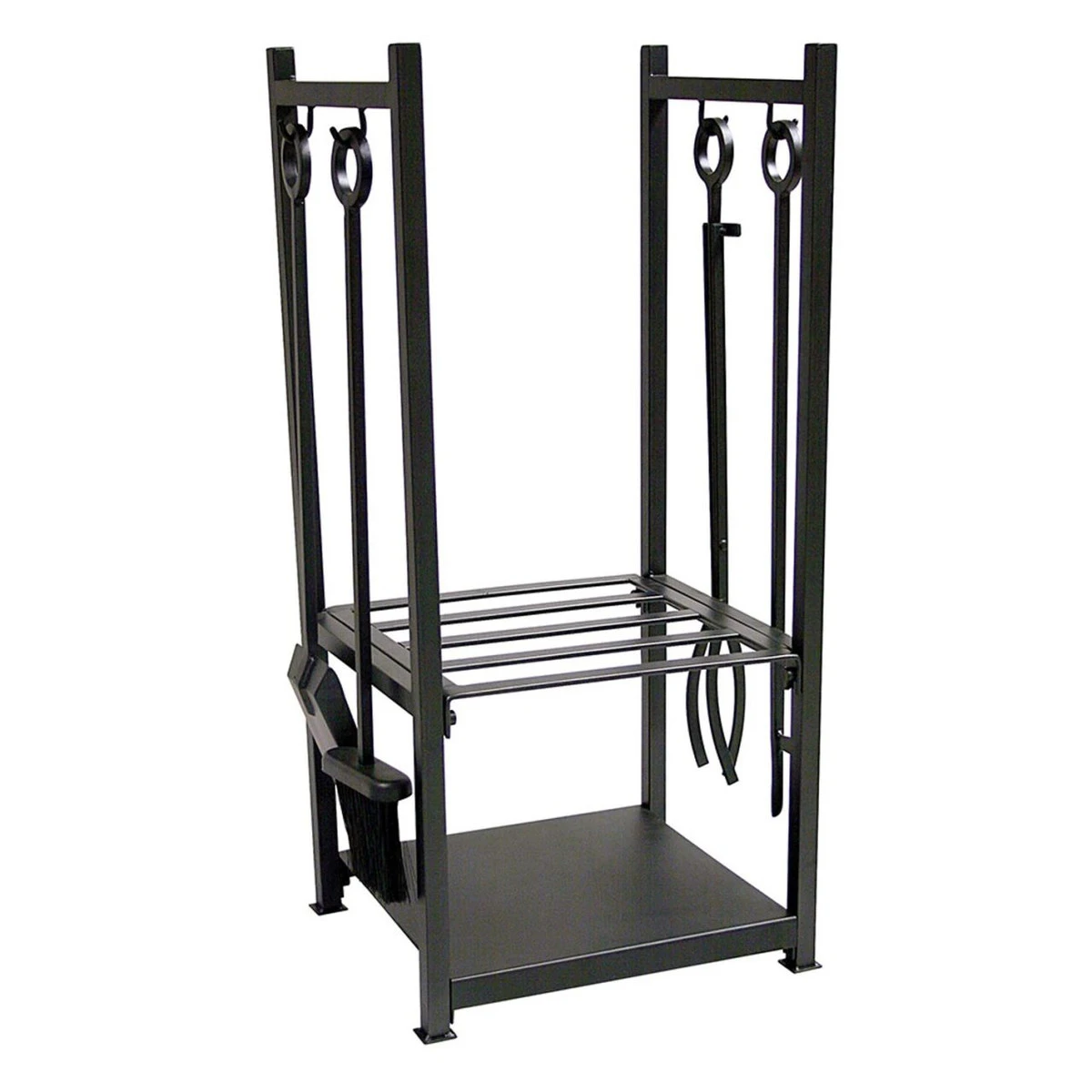 Wrought Iron Log Rack With Fireset In Black 3 Wrought Iron Log Rack With Fireset In Black
