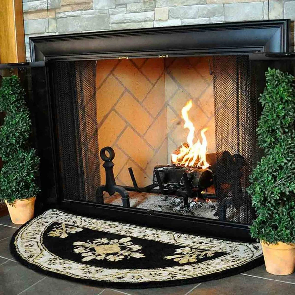 44" Half Round Noir Jardin Fireplace Rug 3 44" Half Round Noir Jardin Fireplace Rug