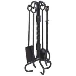 5 Piece Twist Wrought Iron Fireplace Tools - Black - AHF101