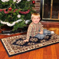 44" Rectangle Blue Oriental Fireplace Rug