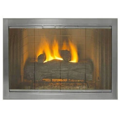 Brushed Stainless Steel Premium Fireview Stock Masonry Fireplace Door