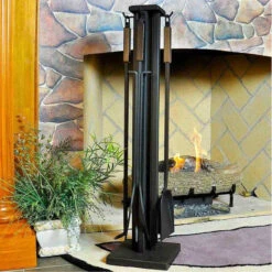 Pilgrim 5 Piece Matte Black Contemporary Tool Set - Burnished Bronze Handles