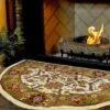 46" Half Round Ivory And Green Floral Hearth Rug