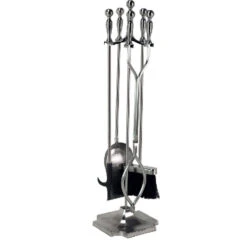 5 Piece Pewter Fireplace Tool Set - 7532