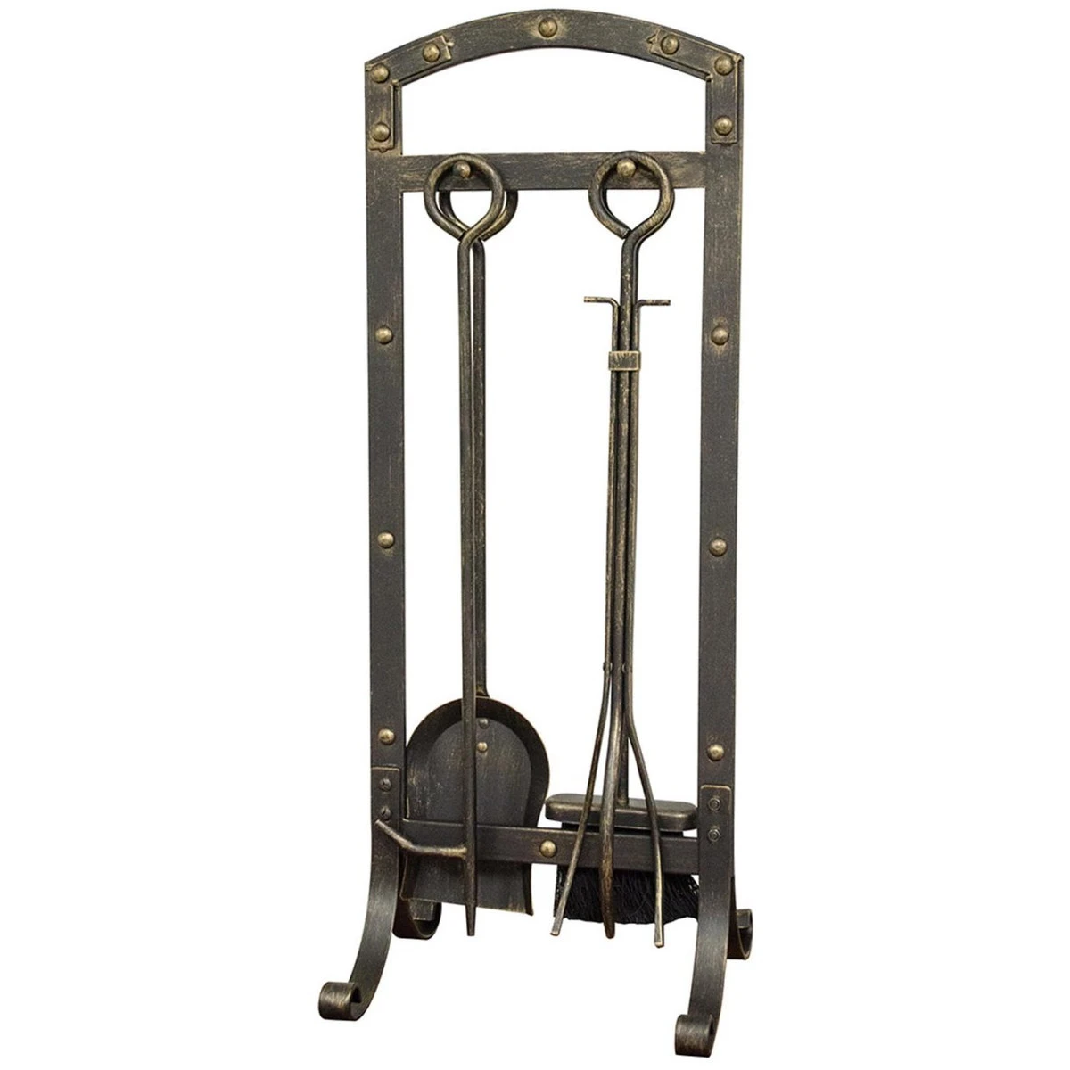 5-Piece Aged Bronze Fireset With Ring Handles 3 5-Piece Aged Bronze Fireset With Ring Handles