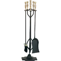 5 Piece Fireplace Tools - Antique Brass & Black - 5532